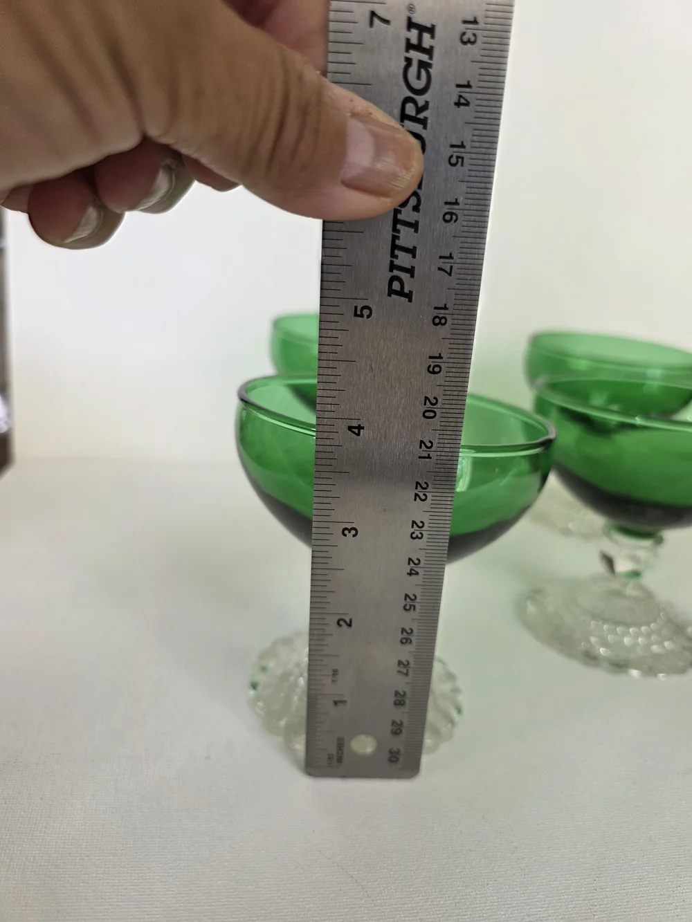 Vintage Anchor Green Glass Coupe Dessert Bowls - Set of 4